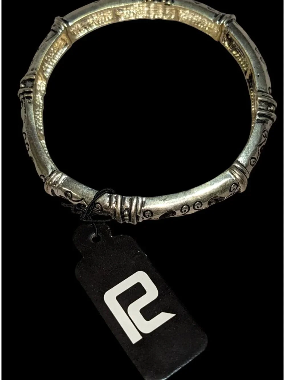 Boho Tribal Argento R2 Silver Tone Etched Stretch Bangle Bracelet